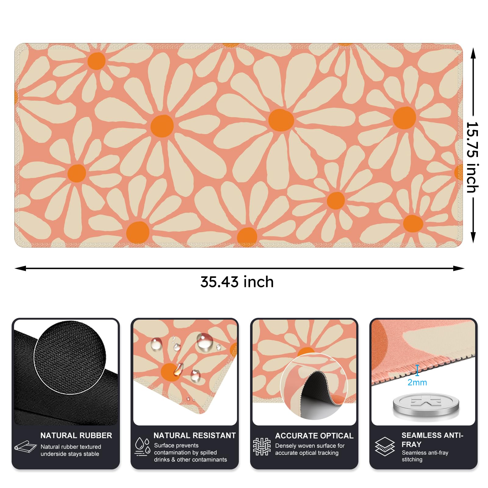 iCasso Desk Mat,Desk Matt for Desktop,Cute Desk Pad Mat, Orange Floral