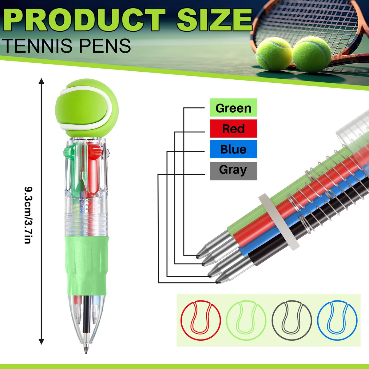 Kosiz 48 Pack Tennis Party Favors Multicolor 4 in 1 0.5mm Ballpoint Pen