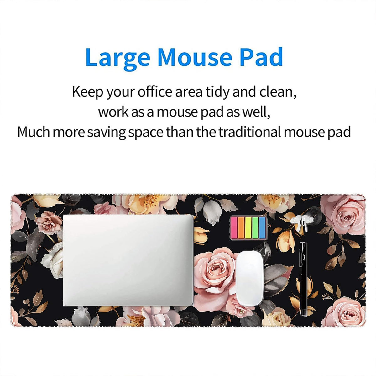 Peony Flowers Gaming Mouse Pad Pink Flowers Extended Gaming Mouse Pad Mat with Stitched Edge