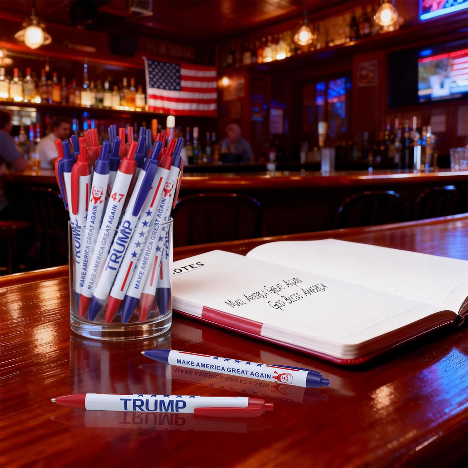Trump Pens Bulk, 50 Pack Patriotic Ballpoint Pens Black Ink with “TRUMP” and “MAKE AMERICA GREAT