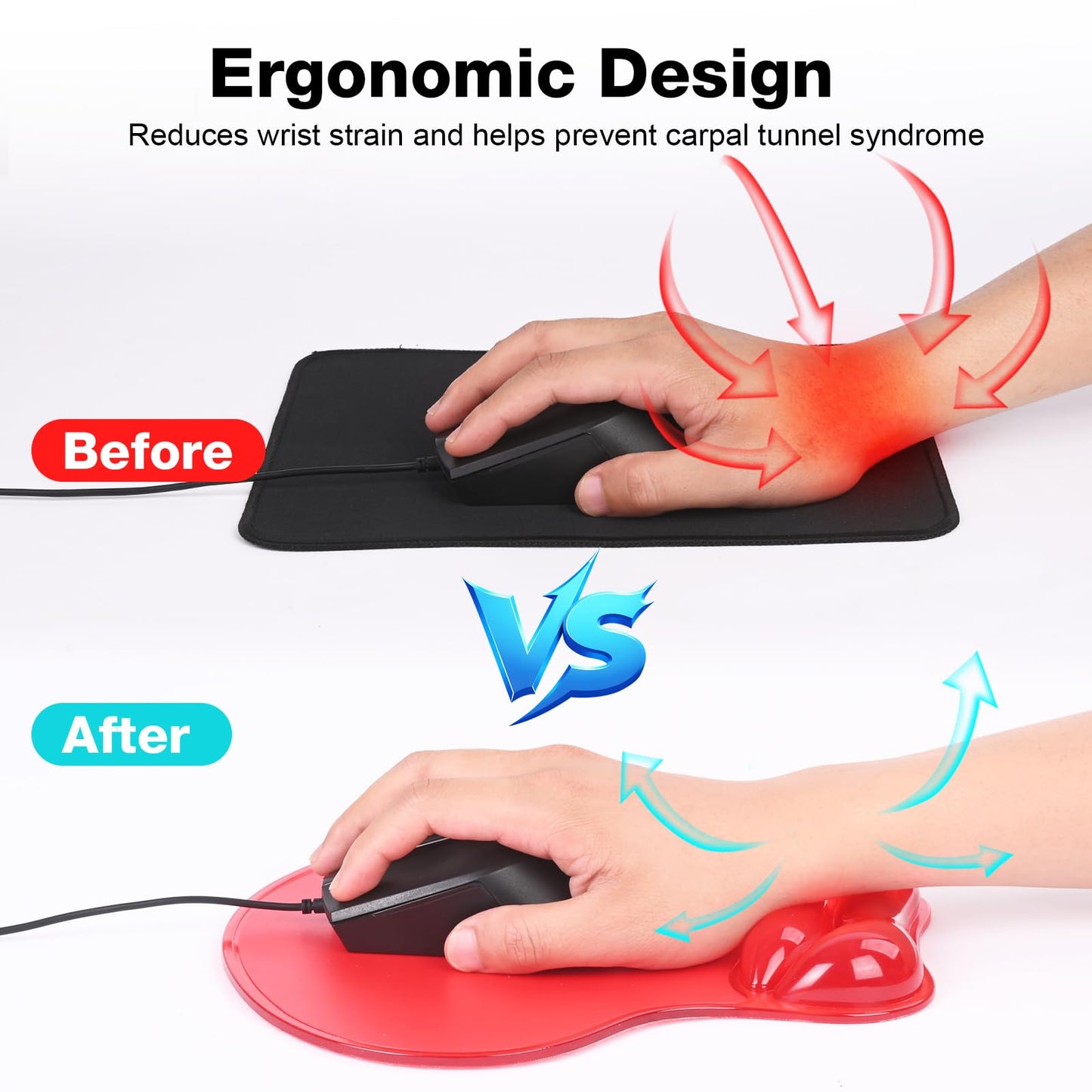 Laokiiy Gel Mouse Pad with Wrist Rest, Ergonomic for Laptop, Non-Slip Base