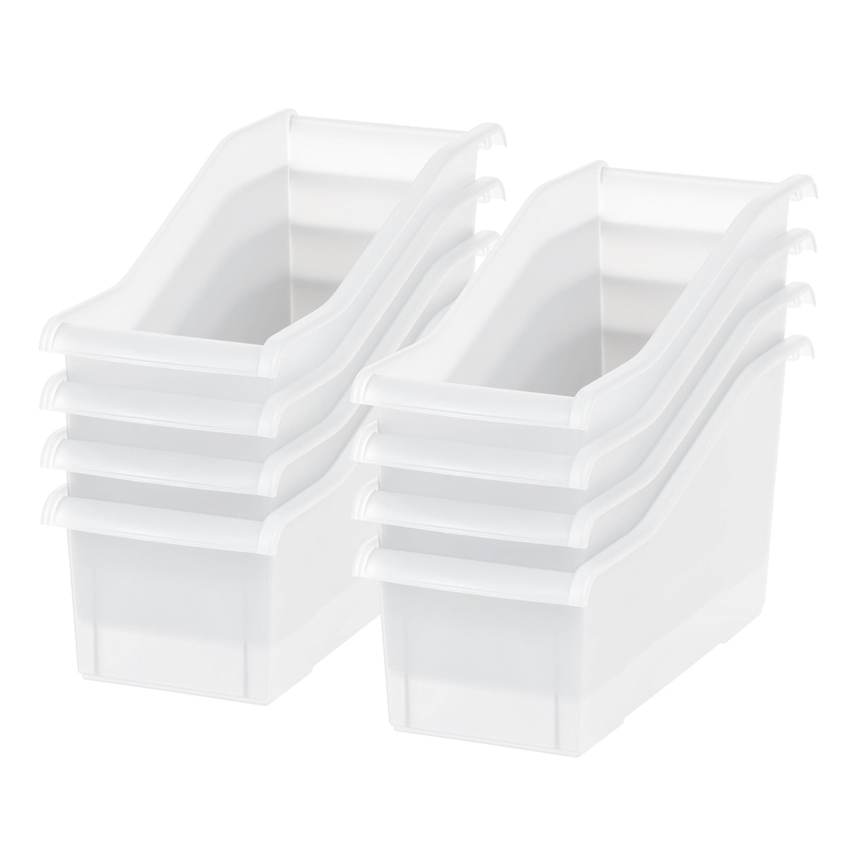 IRIS USA 8-Pack, Connecting Book Bin Organizer Magazine Holder, Clear