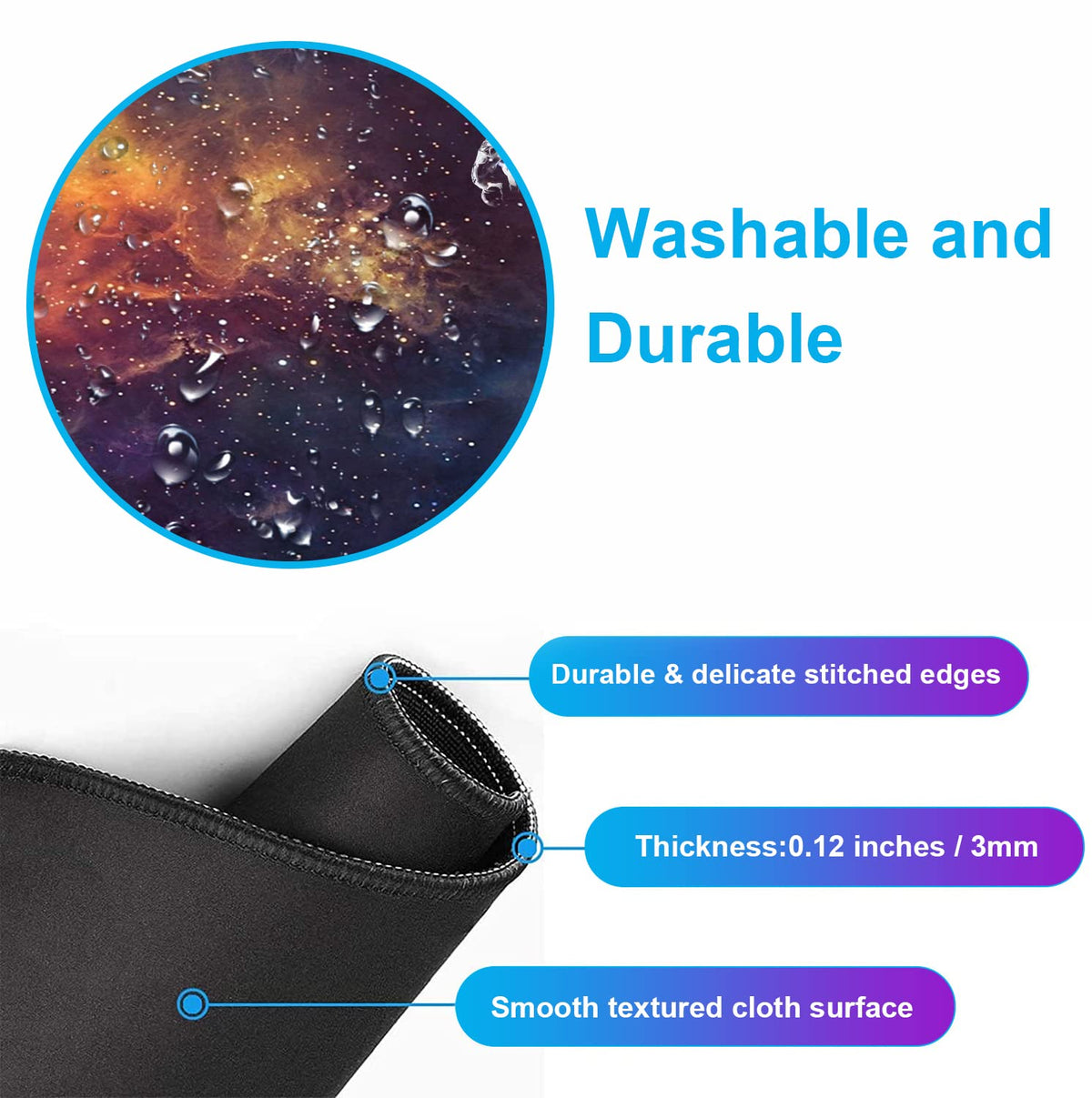 Large Starry Sky Mouse Pad with Stitched Edges, Computer Keyboard Desk Pad