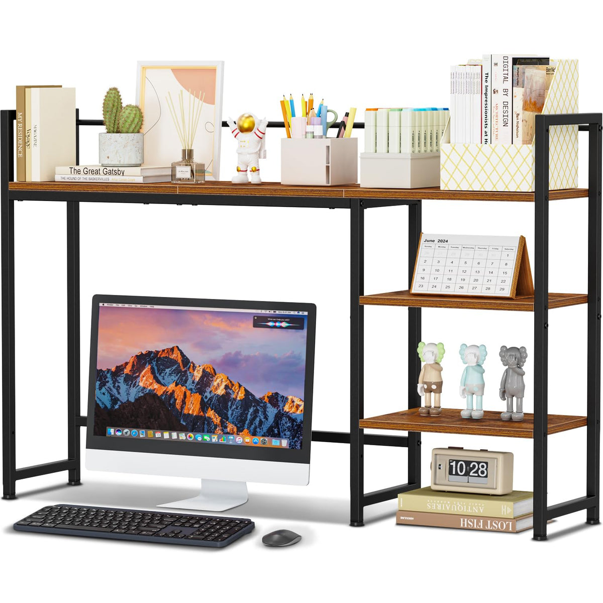 Snughome Desk Shelf, 44.9" Large Desktop Organizer Shelf, Desk Hutch for Computer Monitor, 4 Tier
