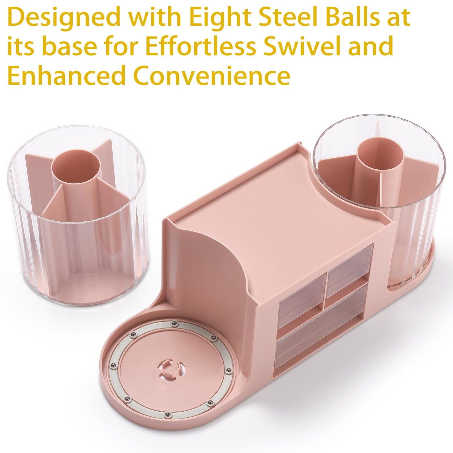 KLIONGO Rotating Desk Organizer with 2 Pen Holder, Desk Organizers and Accessories with 10 Slots