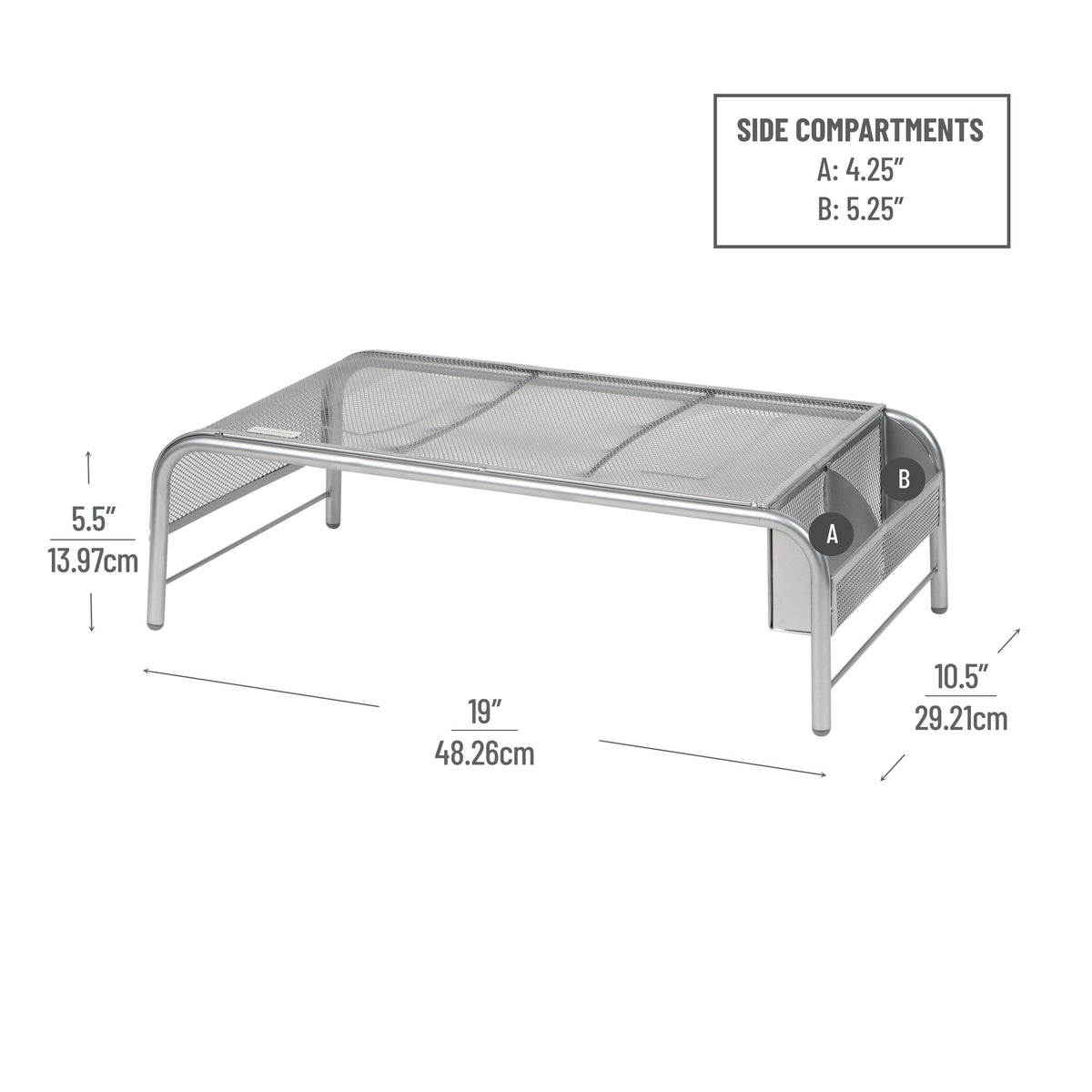 Mind Reader Monitor Stand, Ventilated Laptop Riser, Desktop Organizer, Side Storage, Metal Mesh