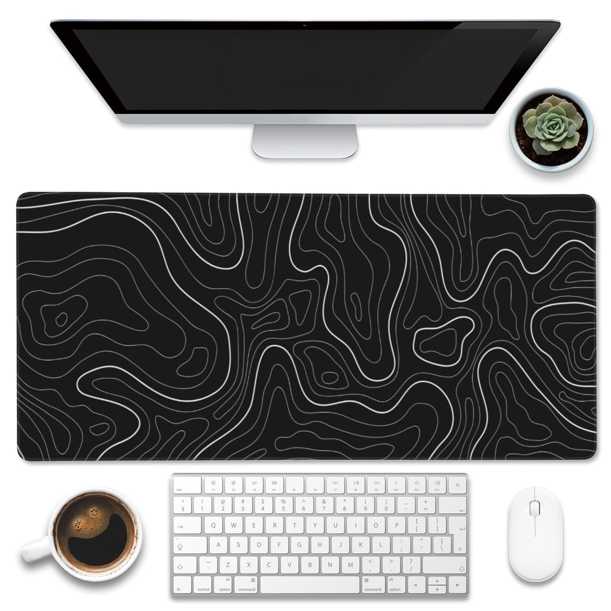 Eflxamz Desk Mat,Black Topographic Contour Map Desk Pad,Topographic Contour Large Gaming Mouse Pad