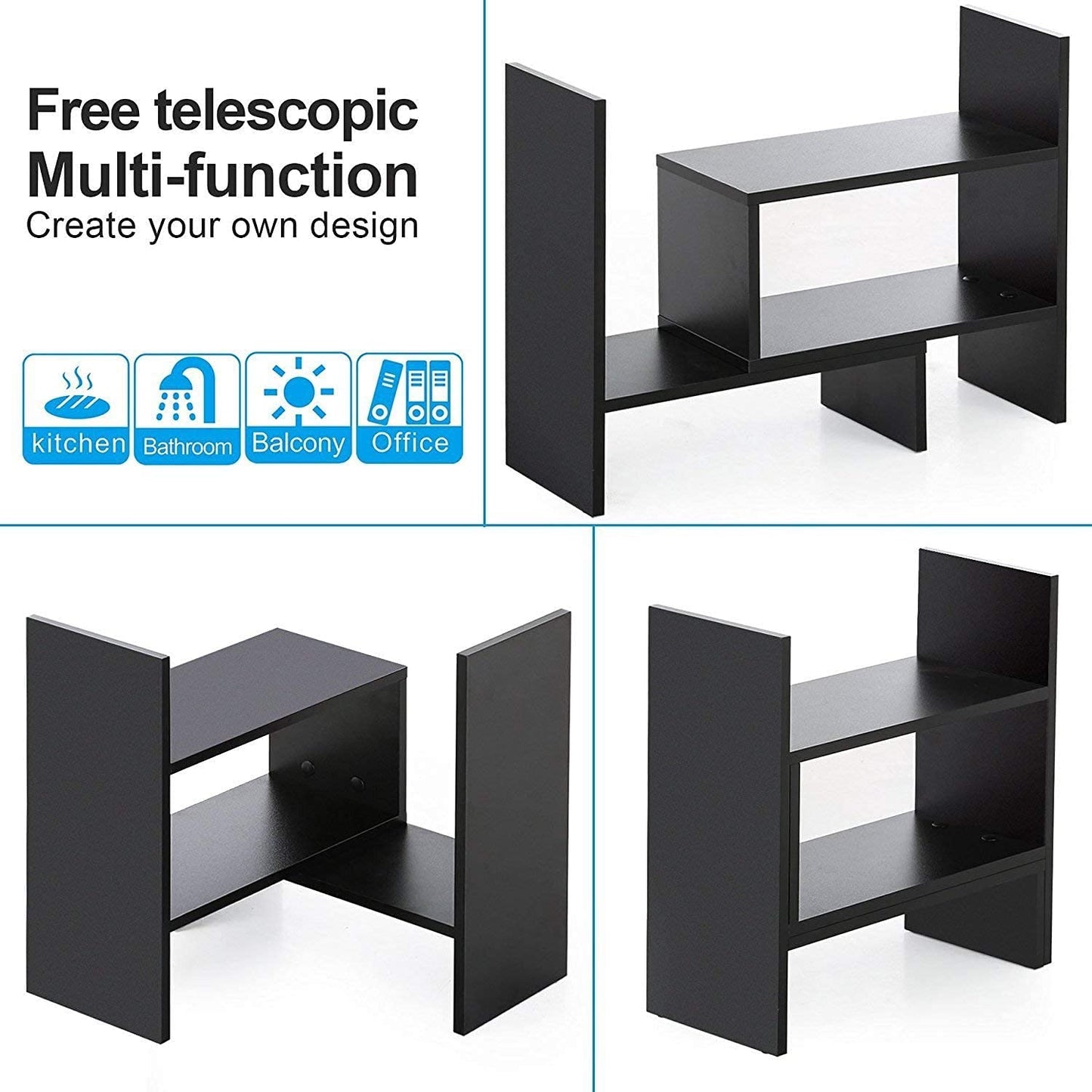 Sorfity Desktop Bookshelf Desk Storage Organizer Adjustable Wood Desktop Display Shelf Rack Counter
