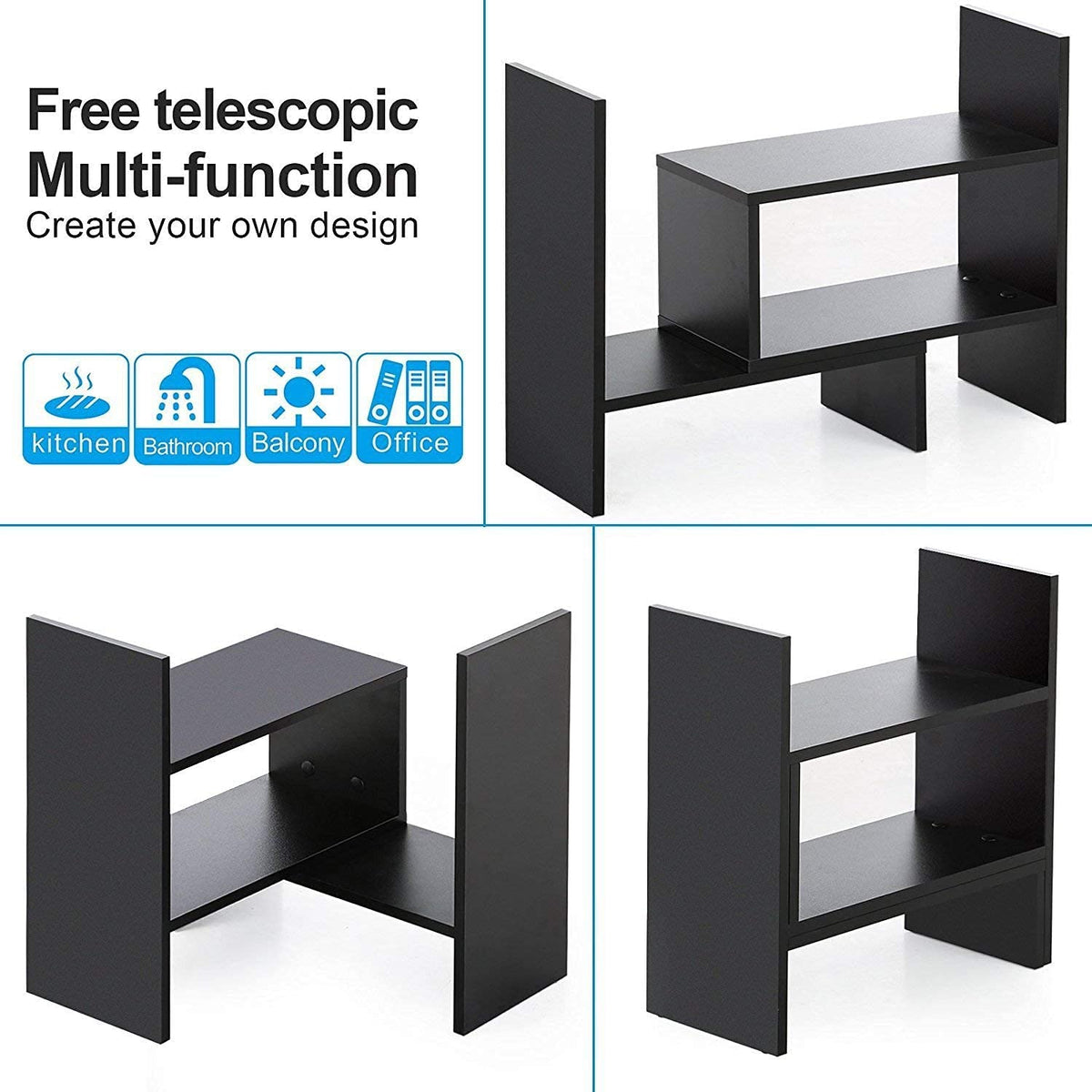 Sorfity Desktop Bookshelf Desk Storage Organizer Adjustable Wood Desktop Display Shelf Rack Counter