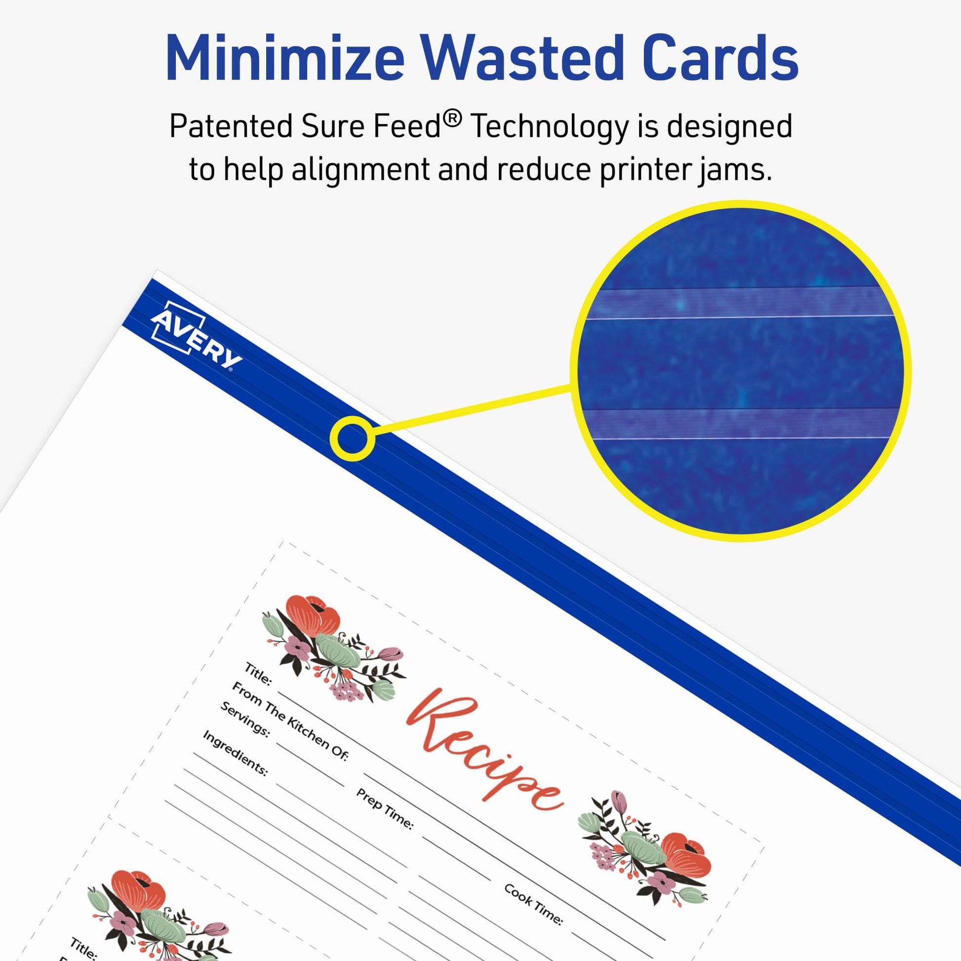 Avery Printable Index Cards, Sure Feed Technology, 3" x 5", Matte White, Laser & Inkjet Compatible