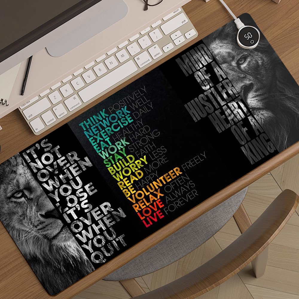 Reateforin Black Gray Lion Keyboard Mat Positive Saying Mousepad Office Long Mouse Pad It is not