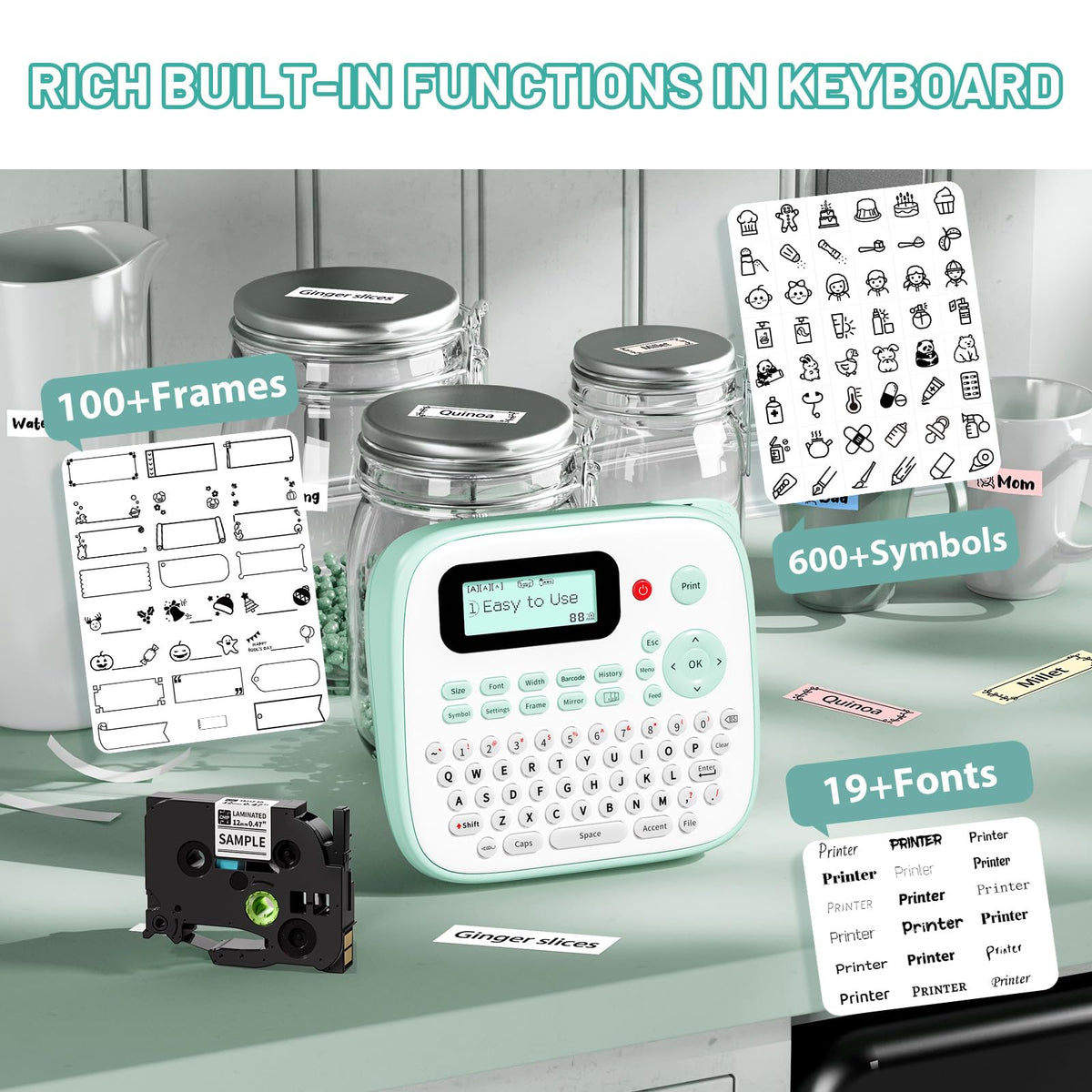 EazeID D210S Label Maker Machine with-Tape for Kids School Supplies, Green