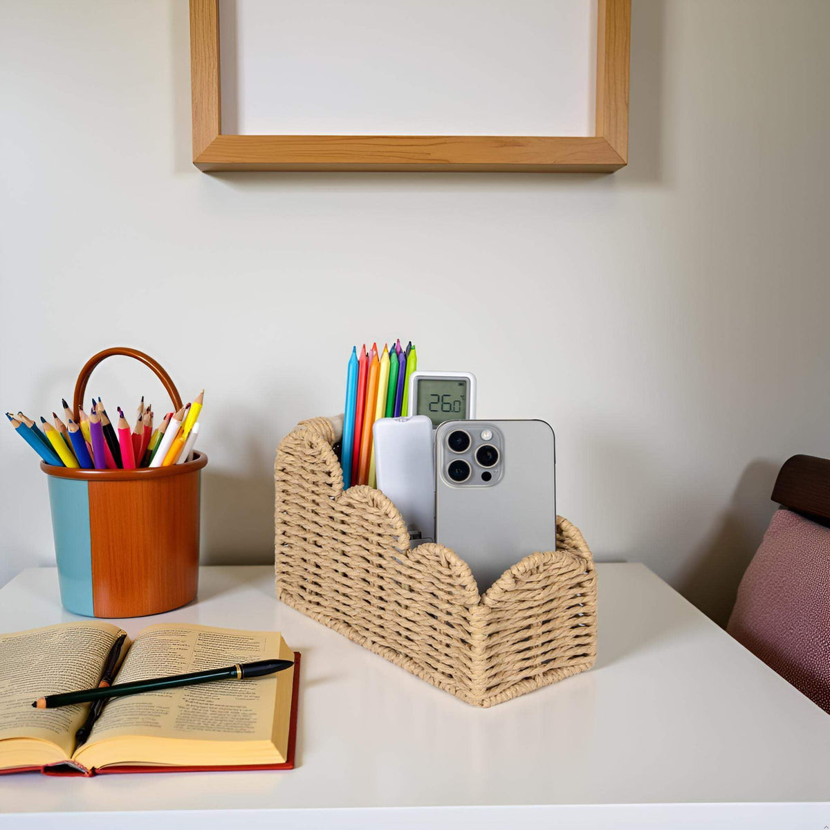 CubesLand Bedside Table Desk Organizer Caddy, Remote Pen&Pencil Holder Cup