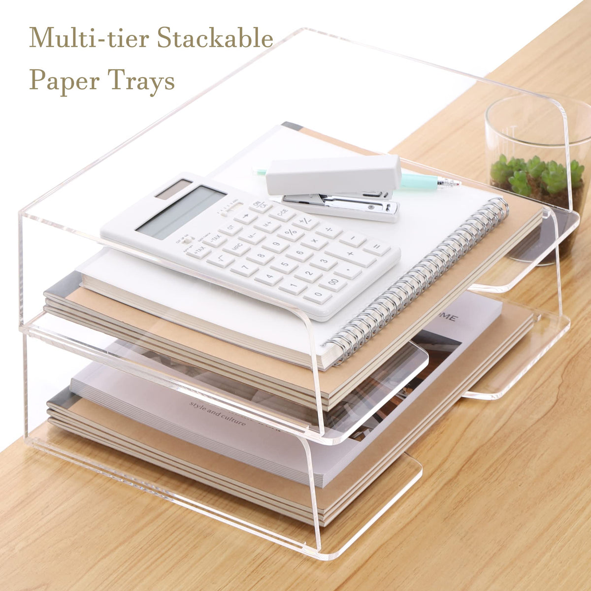 HeZone Acrylic Paper Tray Desk Organizers and Office Suplies Document Storage Enlarged Letter Tray