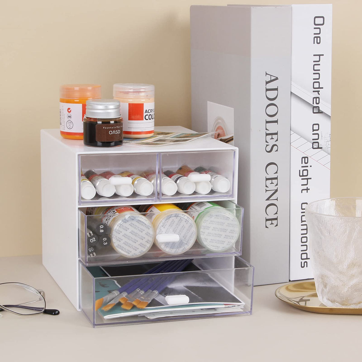 Zyners Desk Organizer with Drawer, Office Organizer with 4 Drawers, Desk Storage Box for, Desktop