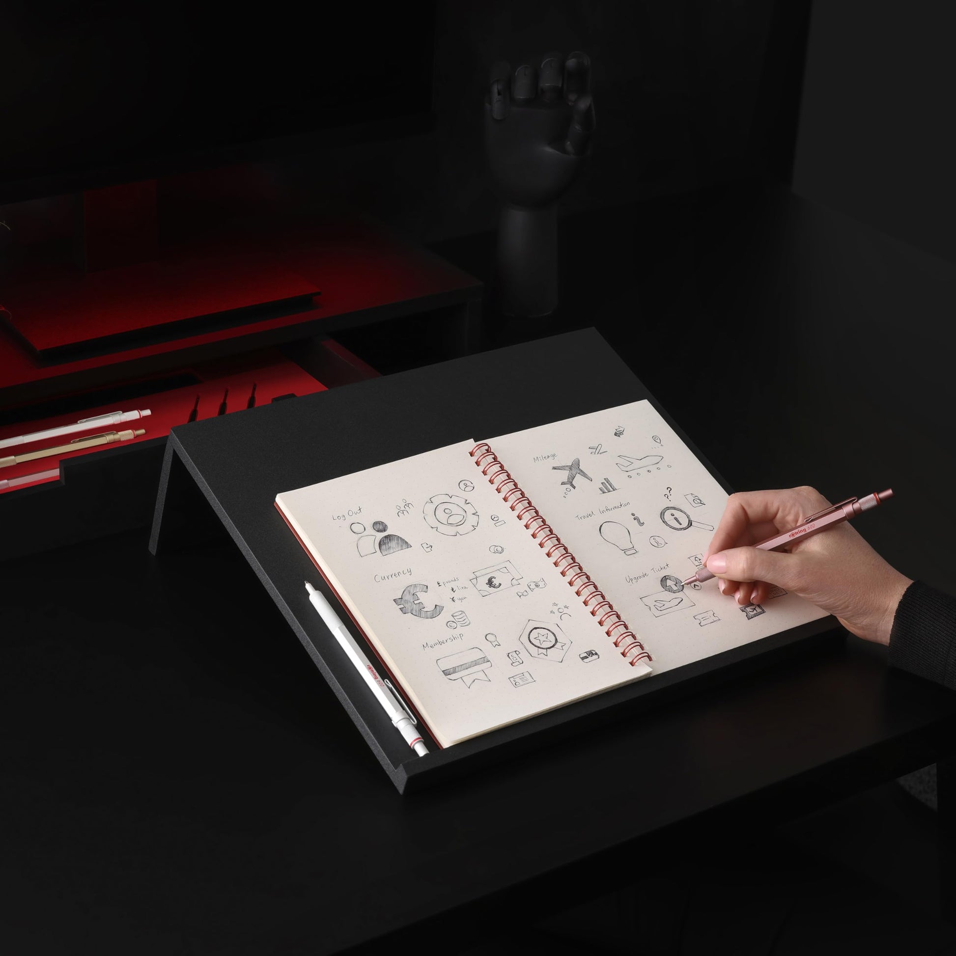 Rotring 600 Metallic Metal Ballpoint Pen, Medium Point, Black Ink, Pearl White Barrel, Refillable