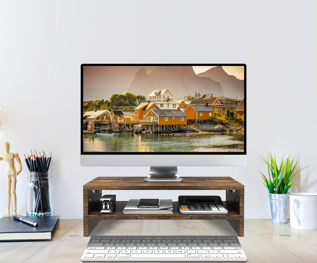 Zimilar Monitor Stand Riser, 2 Tiers Wood Laptop Computer Monitor Riser