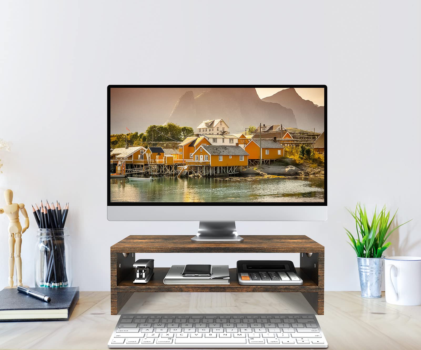Zimilar Monitor Stand Riser, 2 Tiers Wood Laptop Computer Monitor Riser