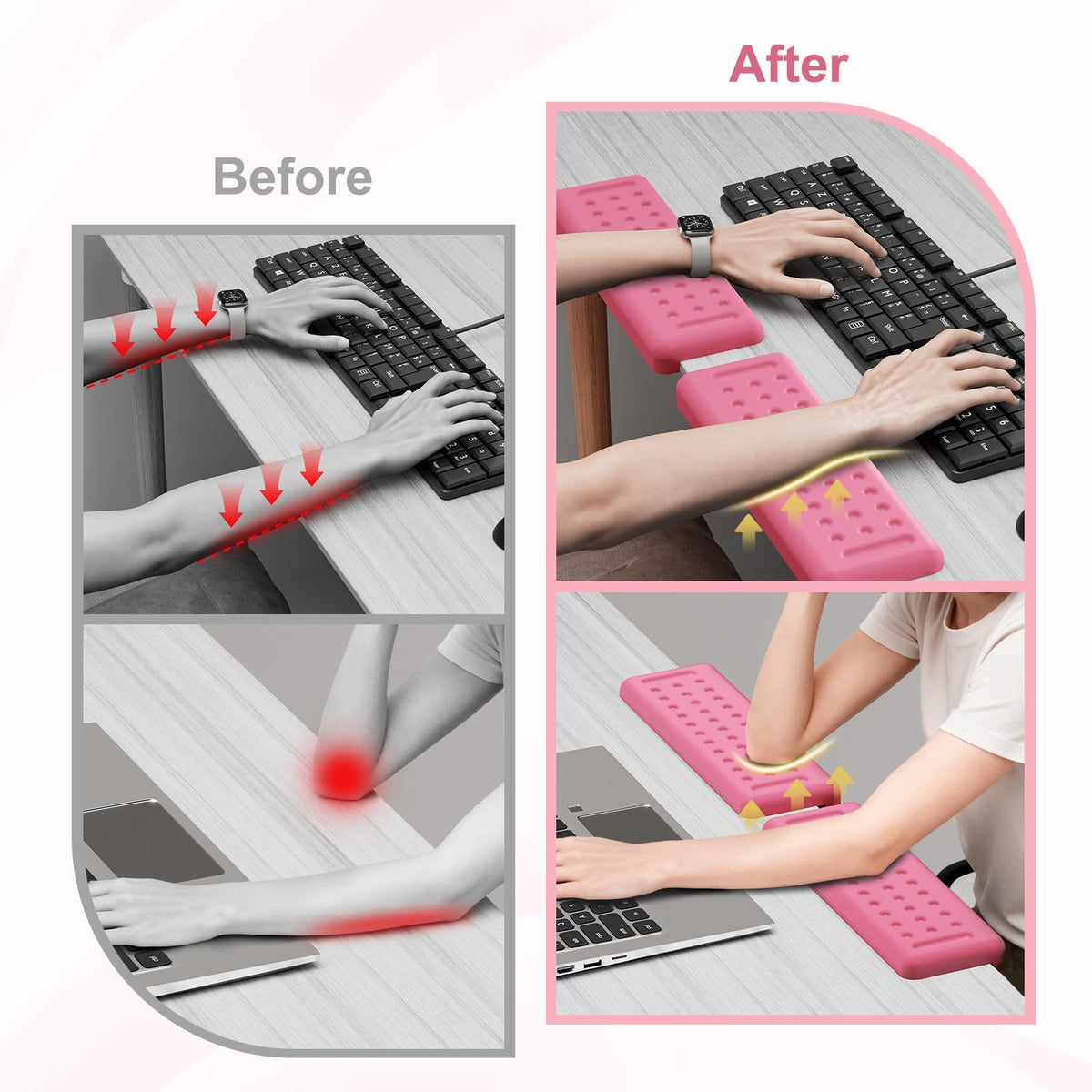 Leolee L-Shaped Desk Elbow Pads for Desk, Pink Memory Foam Arm Rest