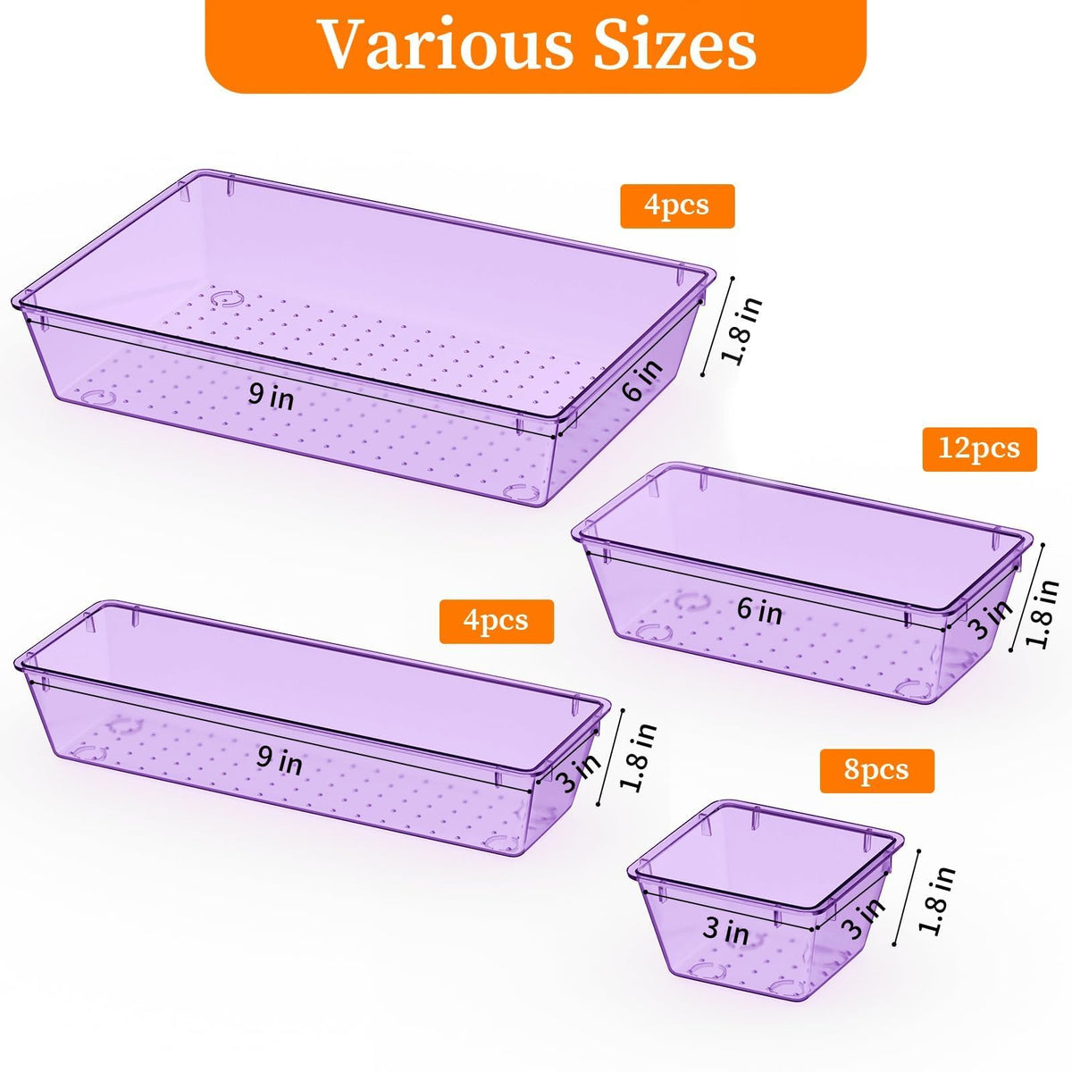 32 PCS Clear Plastic Drawer Organizer Set, organizer Trays and Storage Bins