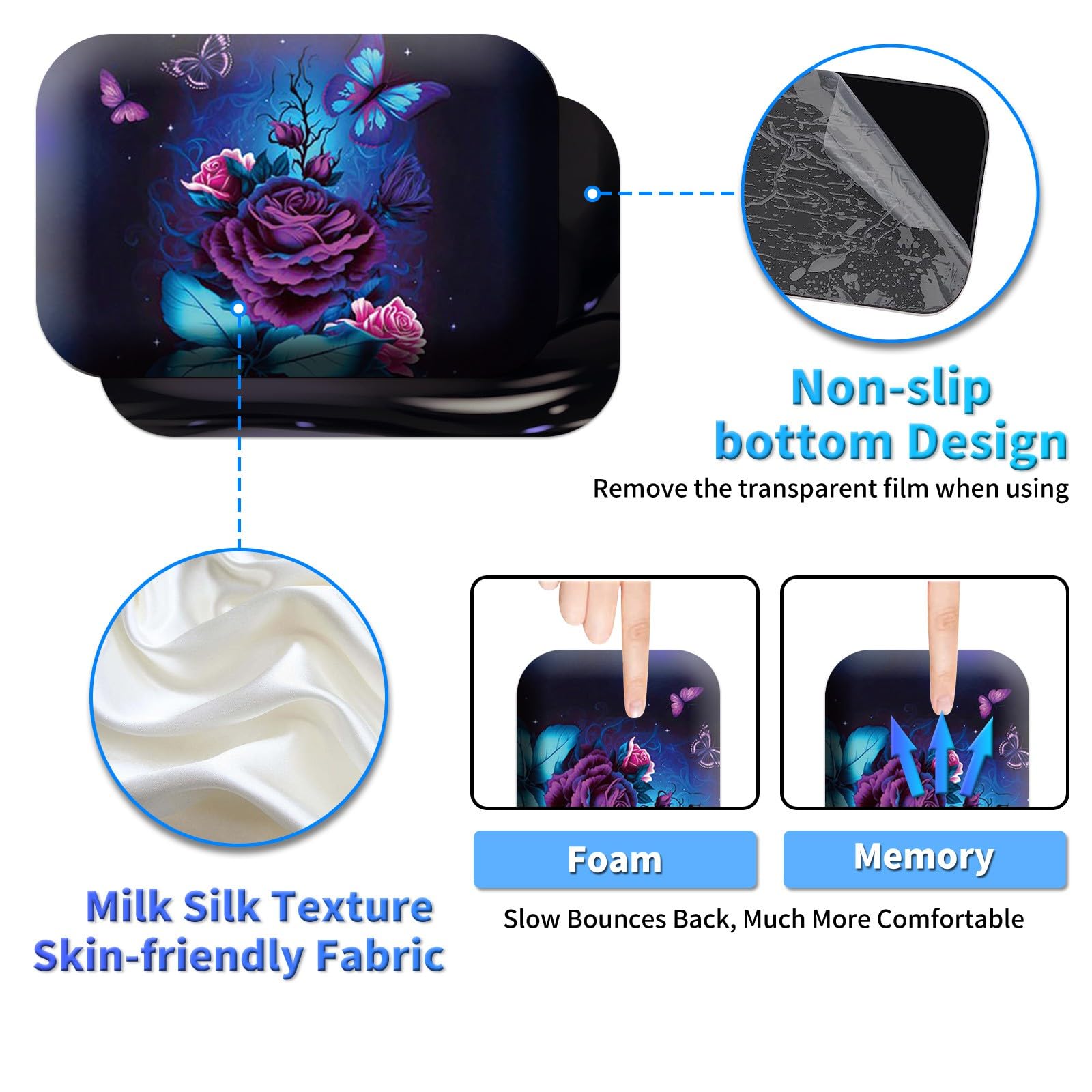 Large Gaming Mouse Pad 27.5 x 11.8 inch & Small Wrist Rests with Coasters and Purple Rose and Blue