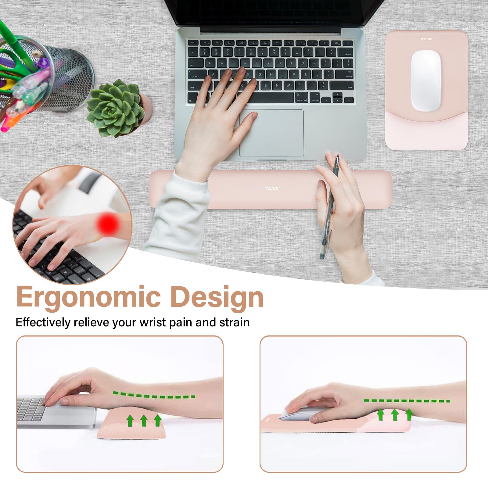 MOSISO Wrist Rest Support Mouse Pad & Keyboard Set, Apricot