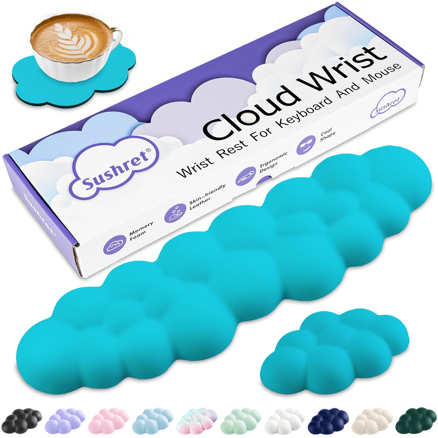 Sushret Cloud Wrist Rest Keyboard, Cloud Keyboard Wrist Pad Set with PU Leather Memory Foam, Cute