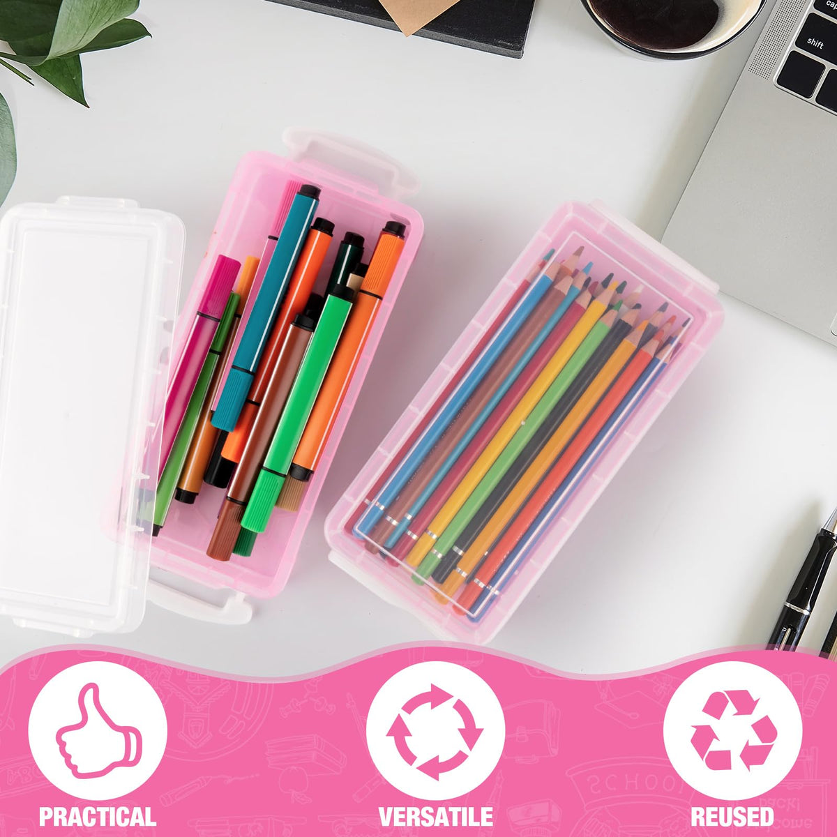 Gueevin 24 Pcs Pencil Box Clear Plastic Pencil Case, Light Pink