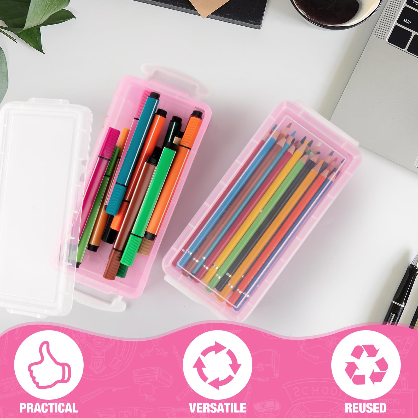 Gueevin 24 Pcs Pencil Box Clear Plastic Pencil Case, Light Pink