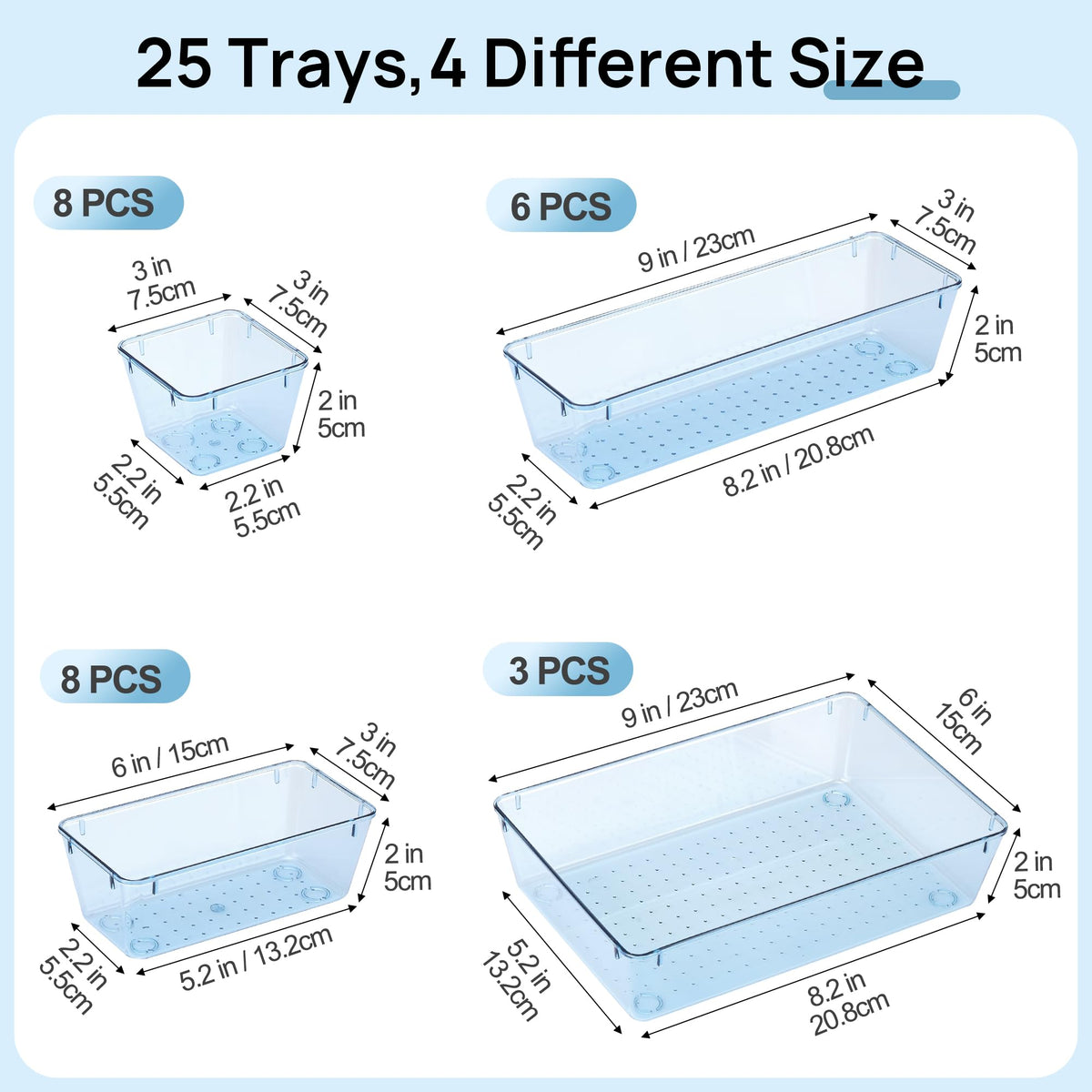 Vtopmart 25 Pack Plastic Drawer Organizers with Non-slip Rubber Pads