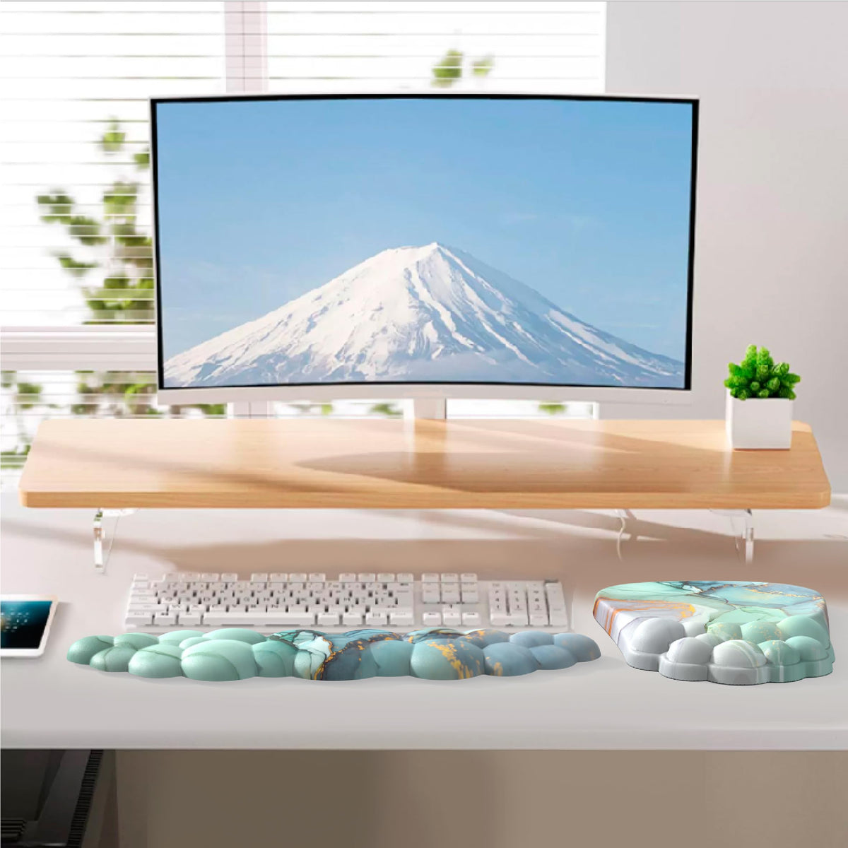 ANGKOYT Ergonomic 2 in 1 Cloud Mouse Pad and Keyboard Wrist Rest, Non-Slip, Relieves Wrist Pain