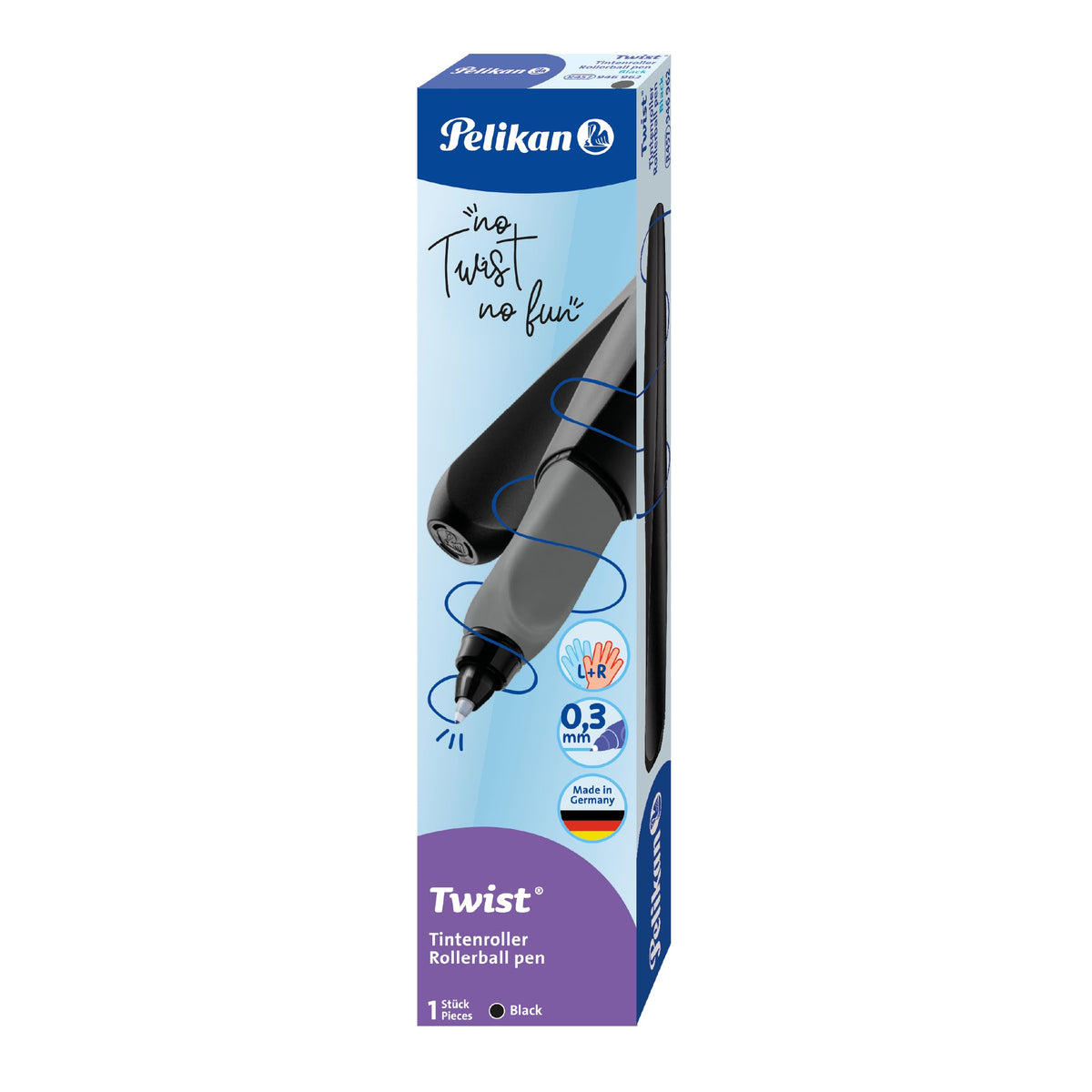 Pelikan 946962 twist fountain pen in a folding box, universal for right and left handers, black