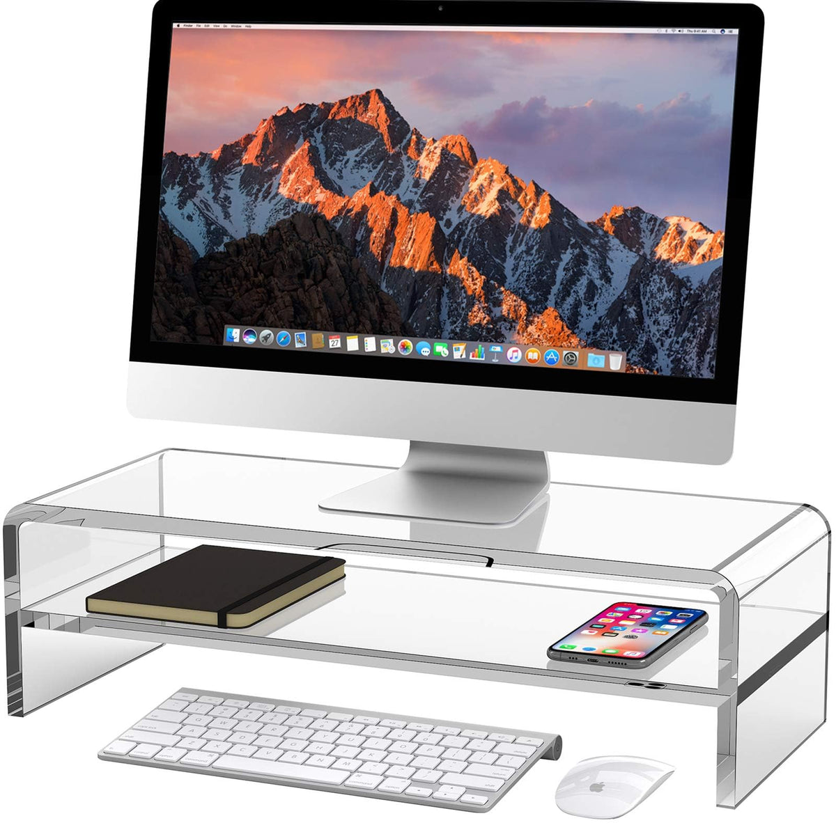 Egchi Acrylic Monitor Stand, 2 Tiers Computer Monitor Riser(20x8x5.5 Inch), Monitor Riser/Computer