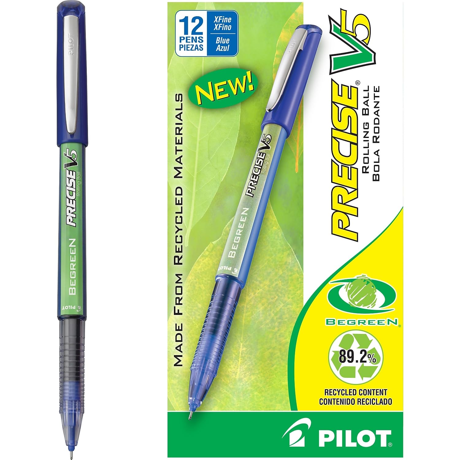 PILOT Precise V5 Rollerball Pens, Extra Fine Point 0.5 mm Blue Pens, Blue, Pack of 12 - Ideal for