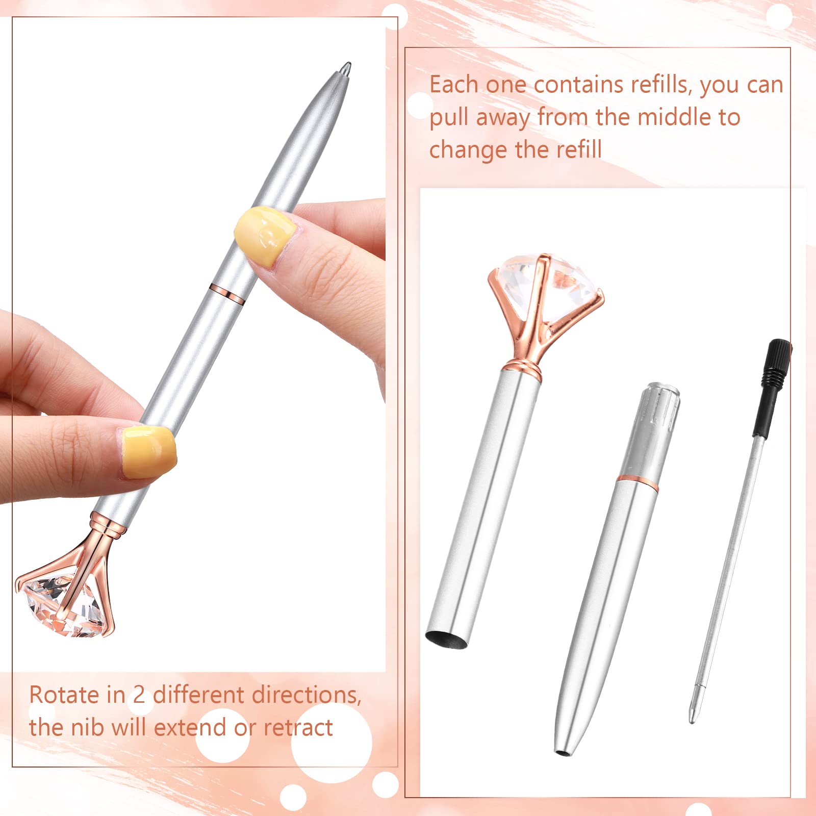 Yahenda 50 Pcs Christmas Gifts Diamond Pens Bridal Shower Ballpoint Pen Bulk Black Ink Bling