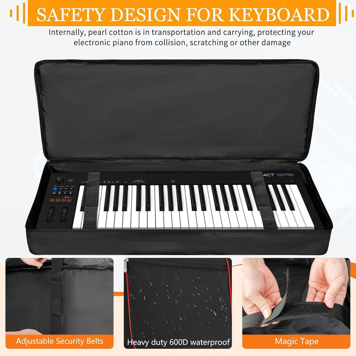 AKOZLIN 49 Key Keyboard Case, Soft Padded Keyboard Gig Bag, Piano Bag