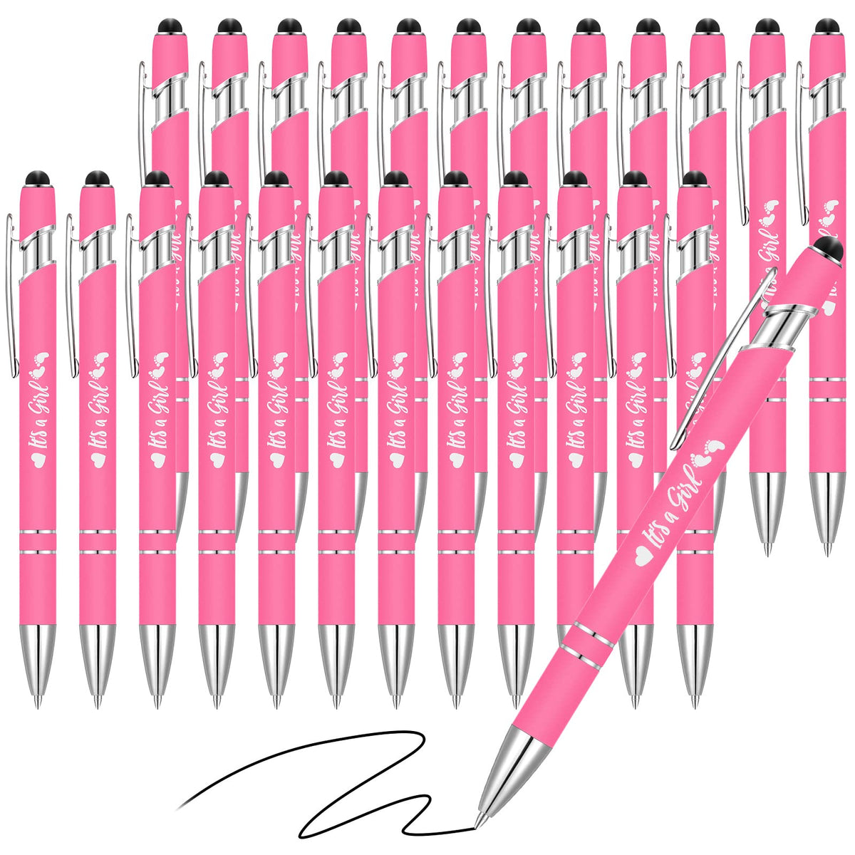 Geyee 24 Pcs It's a Boy Ballpoint Pens Rose Red Girl Shower Stylus