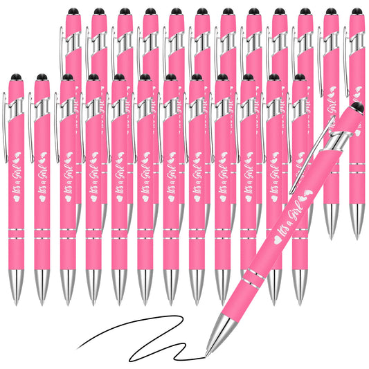 Geyee 24 Pcs It's a Boy Ballpoint Pens Rose Red Girl Shower Stylus