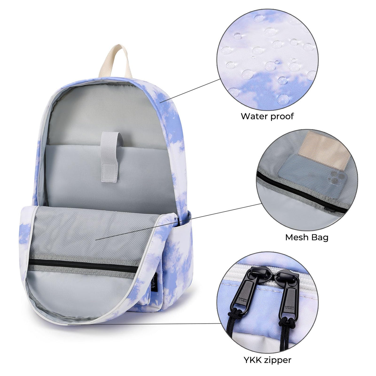 Imyth Backpack for Teen Girls School Gift Bookbag Lunch Box Pencil Bag 3 in 1 Set (Tie dye-Blue)