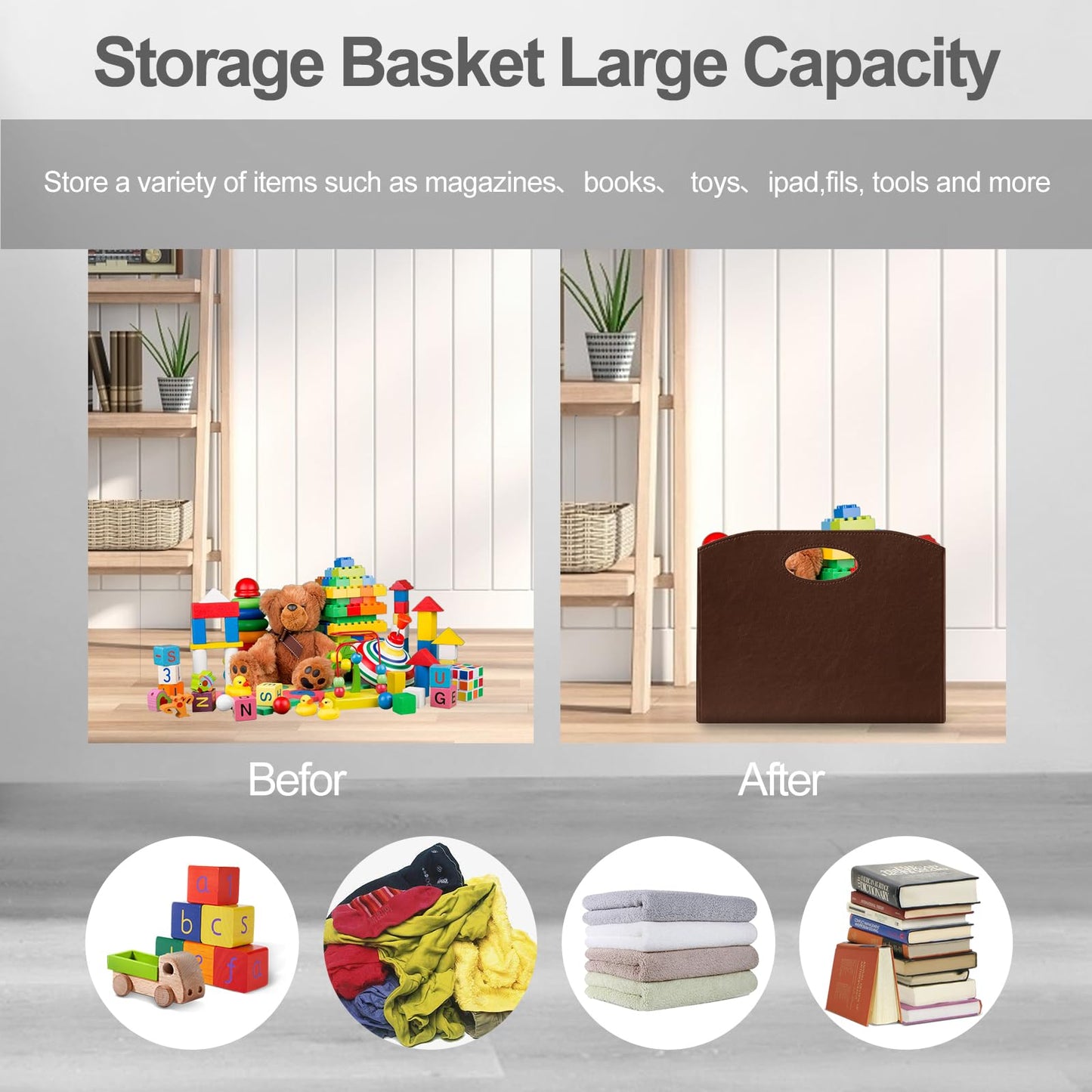 PreTidy Magazine Rack Floor foldable Magazine Holders Basket Organizer Newspaper Storage Bin