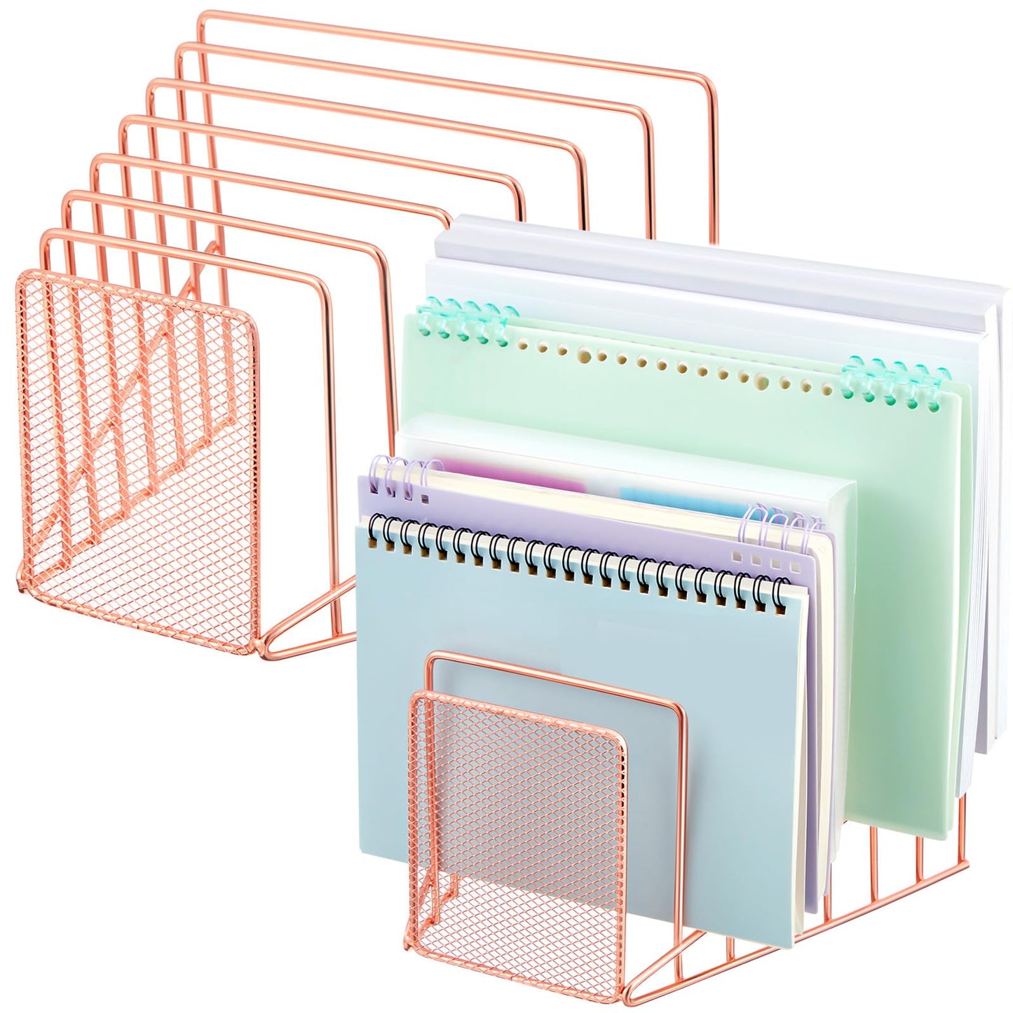 Chivertion 2 Pcs 2 Pcs Wire File Sorter Desk 7 Section Organizer, Rose Gold