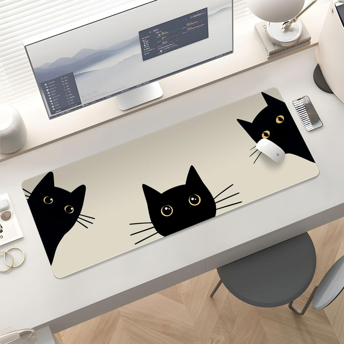 Stanoha Cute Desk Mat for Keyboard Desktop Extra Large Mouse Pad, Three Cat