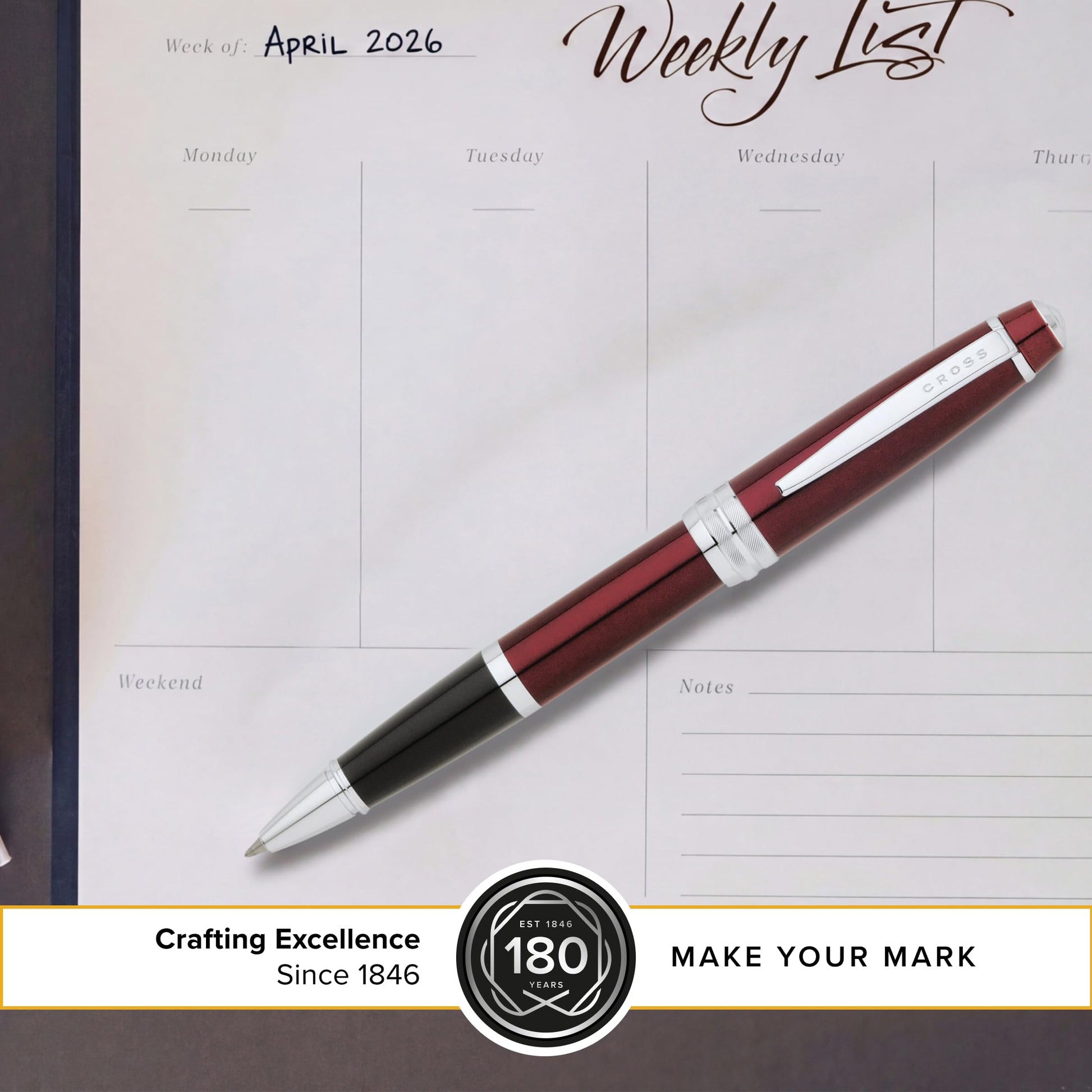Cross Bailey Red Lacquer Rollerball Pen, Medium Point, Black Ink