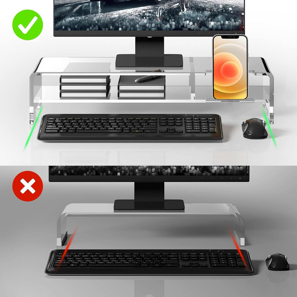BEYGORM Acrylic Monitor Stand for Full Keyboard, 20" Wide 2-Tier