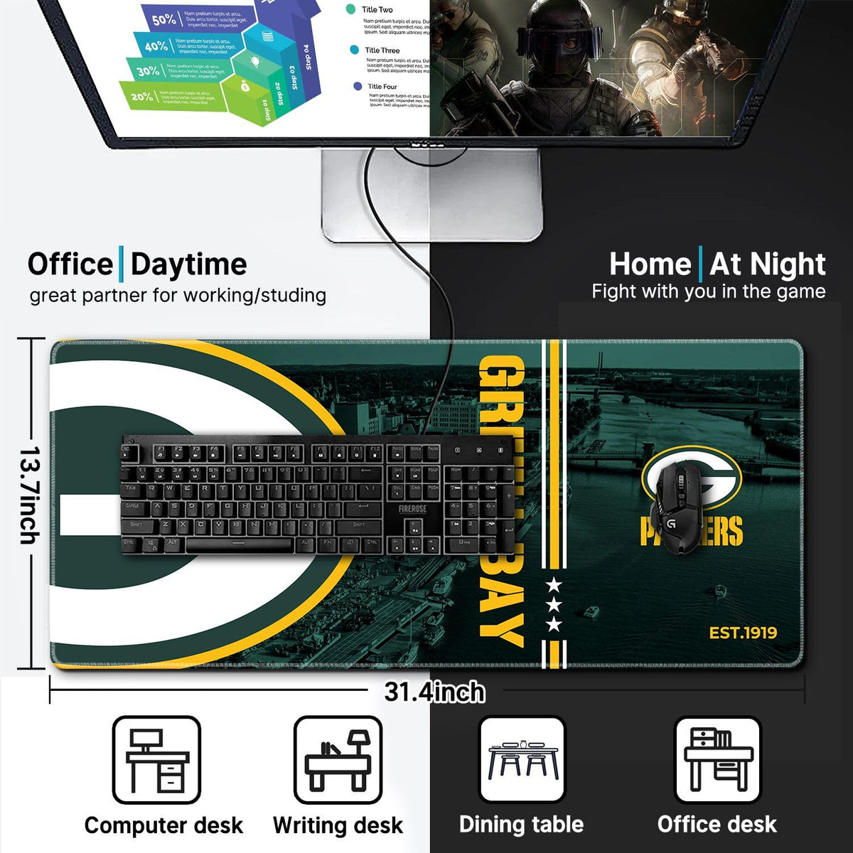 Large Stitched Edges Gaming Mouse Pad,31.5 X 13.8 Inch Mousepad for Laptop Computer Desktop