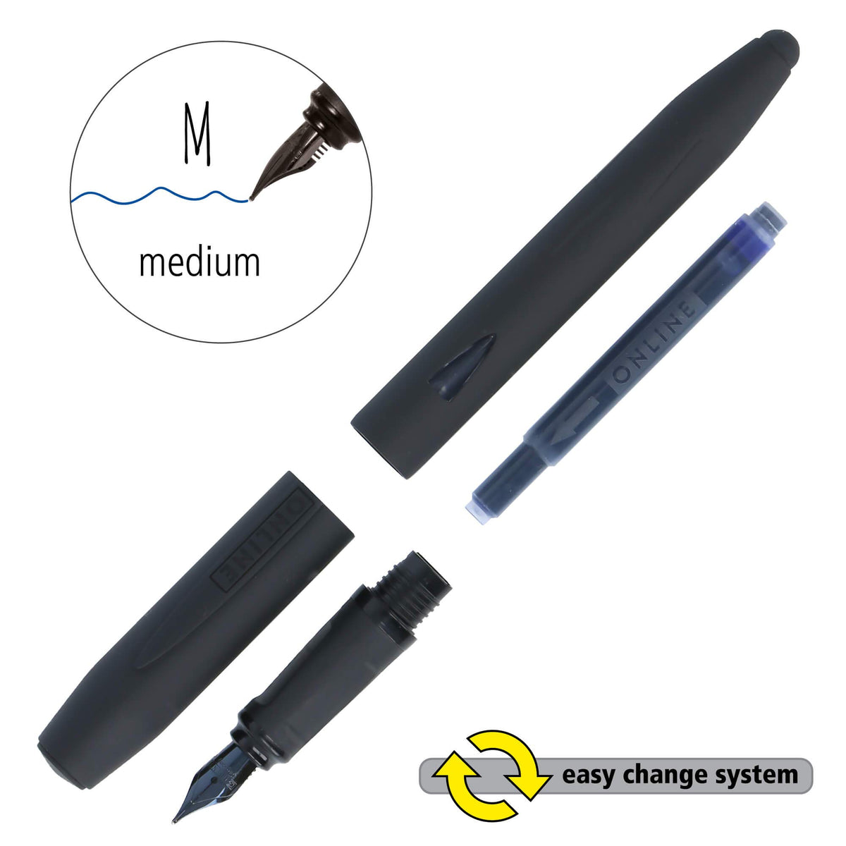 Online Fountain pen Switch Expert Black, ink cartridge fountain pen & touch pen, solid iridium nib