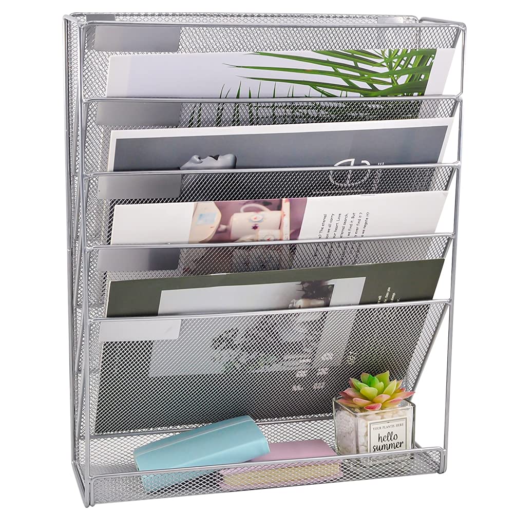 EASEPRES Desk File Organizer Mesh 6-Tier, Hanging Wall Mount Document Organization Stand, Desktop
