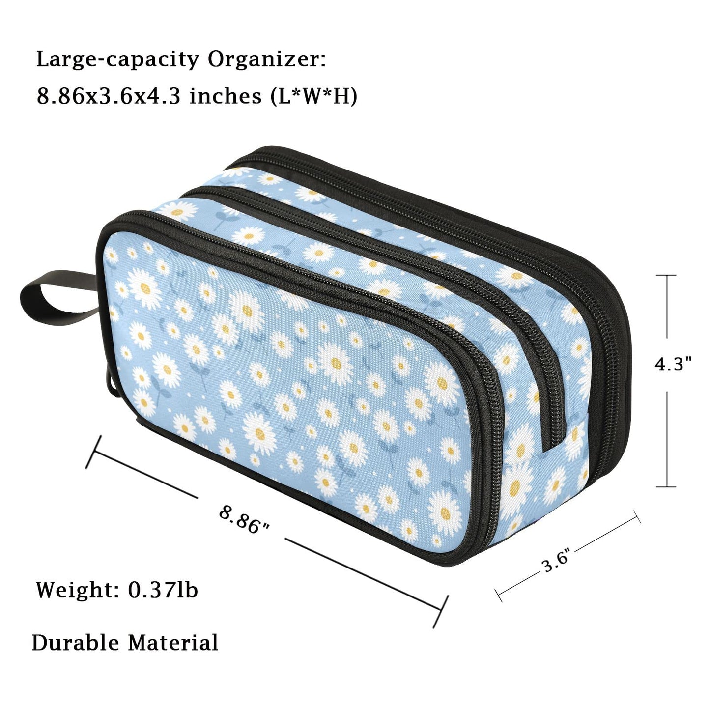 Fustylead Daisy Flower Pen Pencil Case with Zipper Makeup Pouch Cosmetics Bag Multi-Purpose Travel
