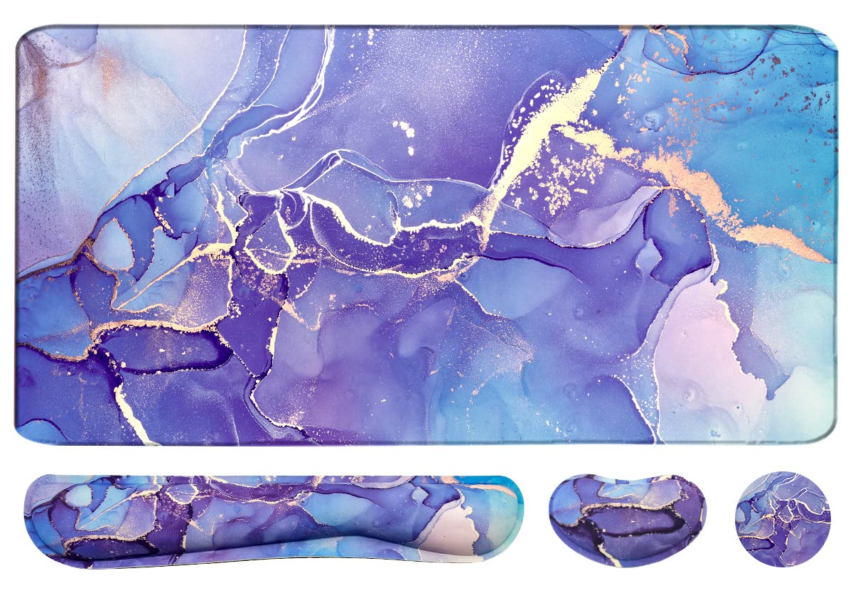 Large Mouse Pad and Keyboard Wrist Rest, Desk Pad for Keyboard and Mouse, 4-in-1 Large Gaming Mouse