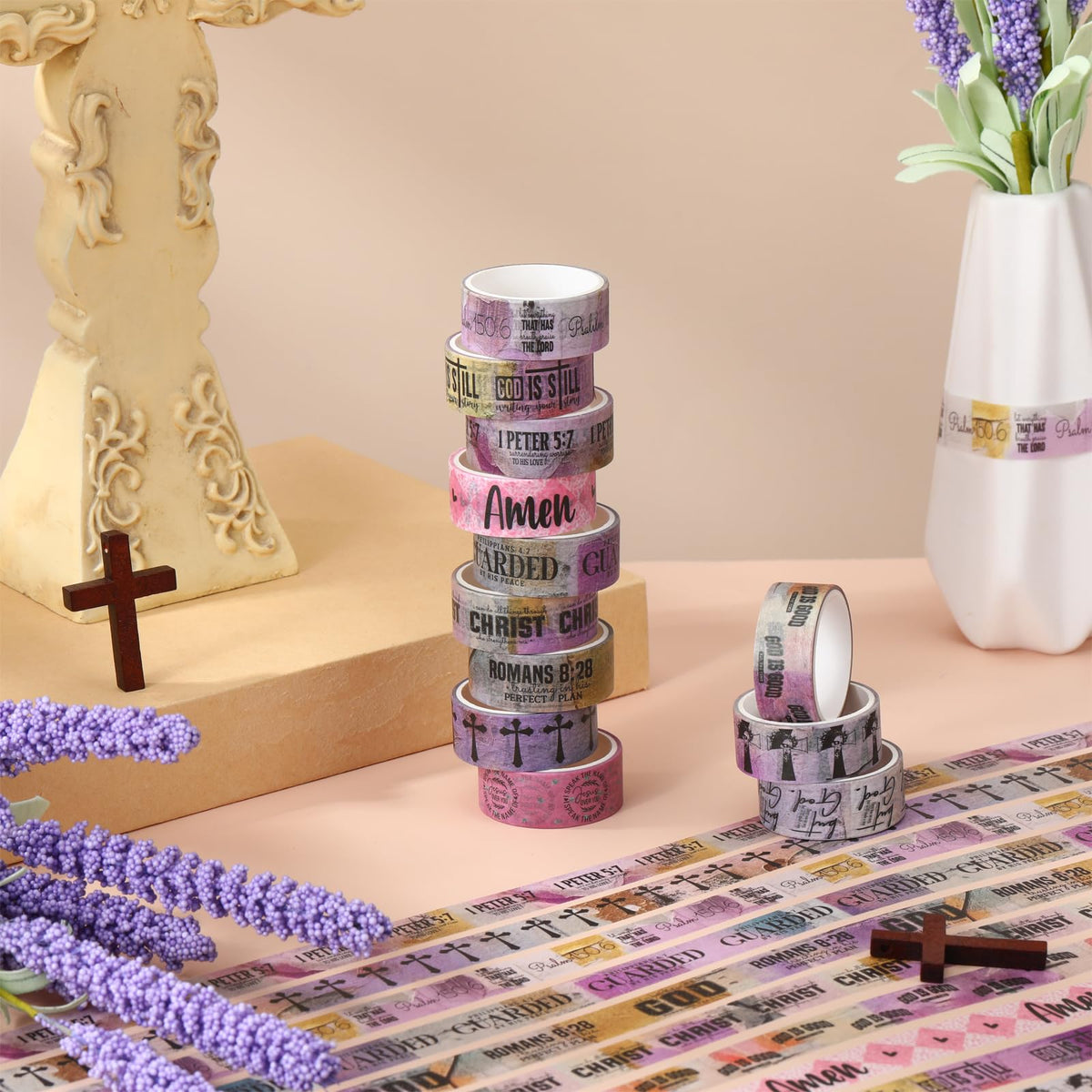 Janlaugh 24 Rolls Christian Washi Tape Gifts for Bible Journaling, Purple